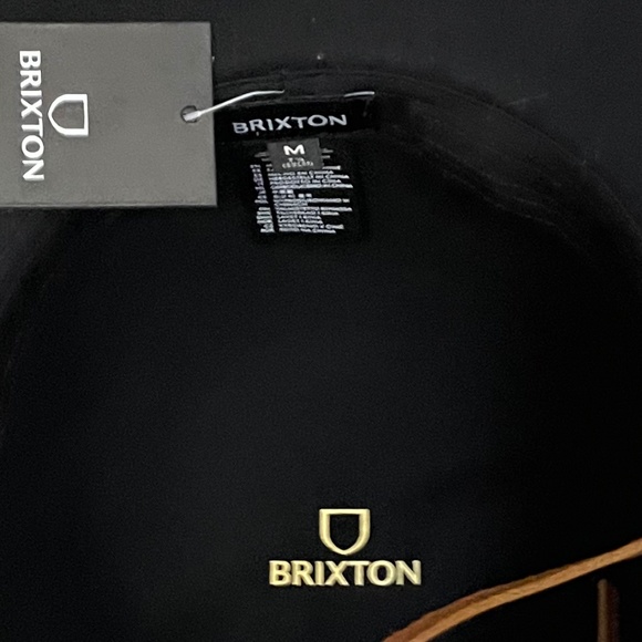 NWT black felt wide brim boho glam Brixton hat with brown suede drawstring tie. main image 8